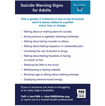 Suicide Warning  Signs for Adults  Notecards